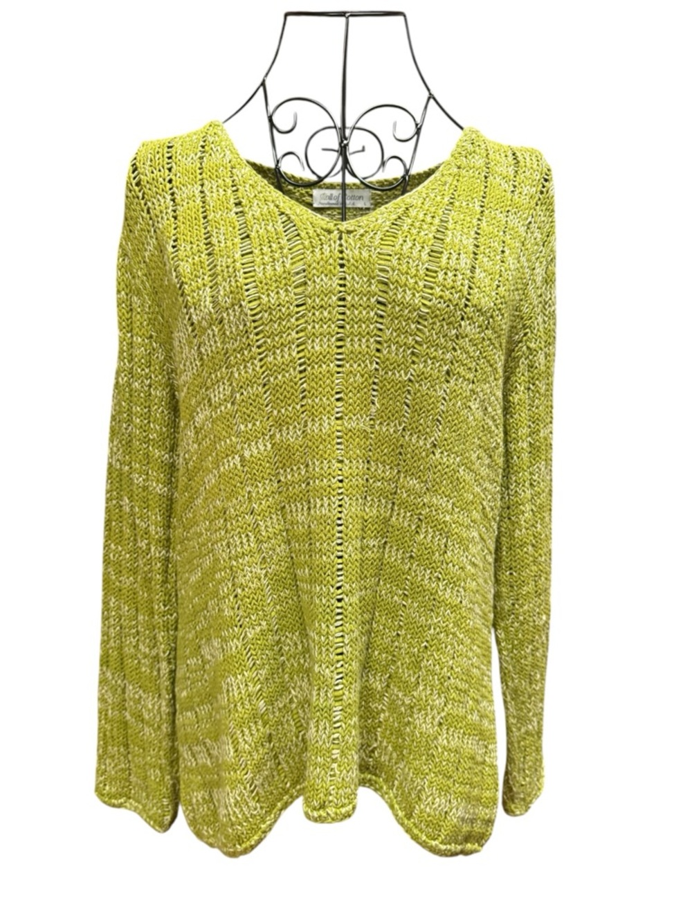 Ball of Cotton Lime Green Open-Knit Sweater Large
